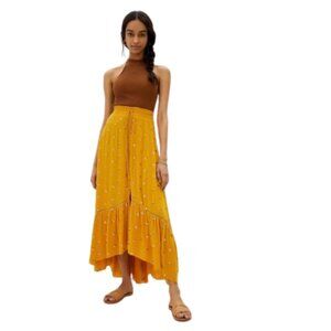 Traffic People Anthropologie Mustard Yellow BoHo Boutique Skirt Size XL